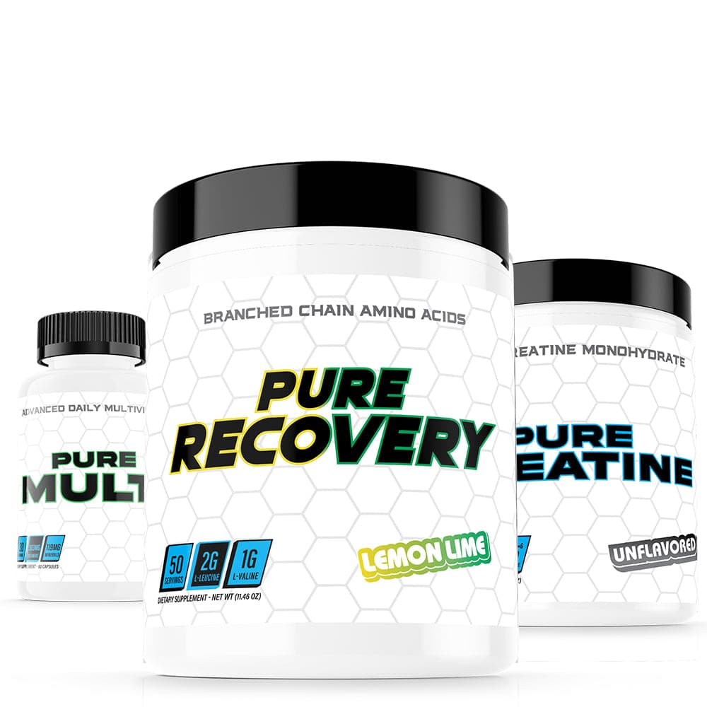 Pure Recovery, Pure Creatine and Pure Multi tubes next to each other