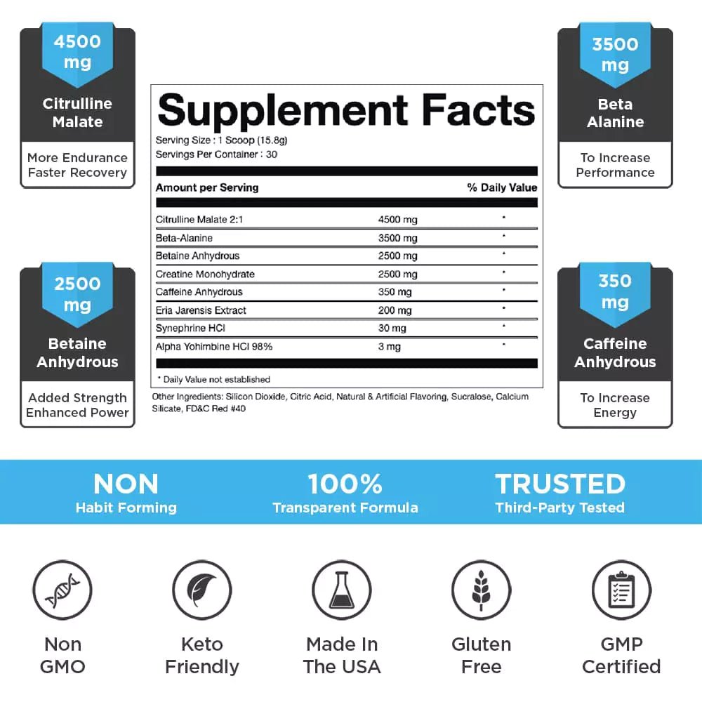 Supplement facts of Pure Hype Pumped Up Passion Fruit