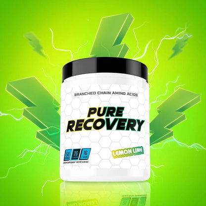 Front facing picture of Pure Recovery tube with green background and lightning sketches