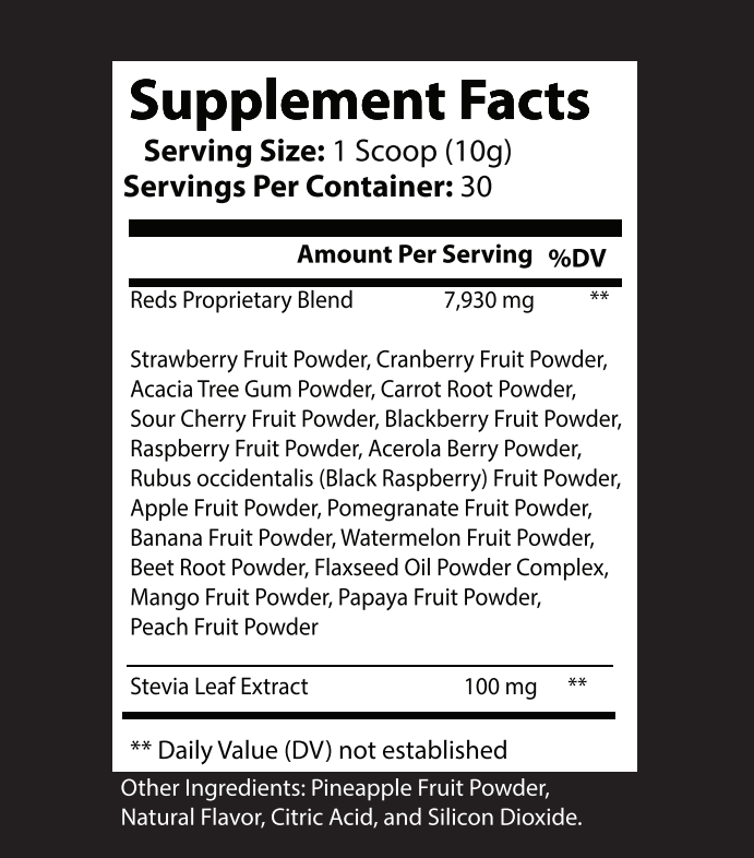 Ingredients of Pure Reds powder